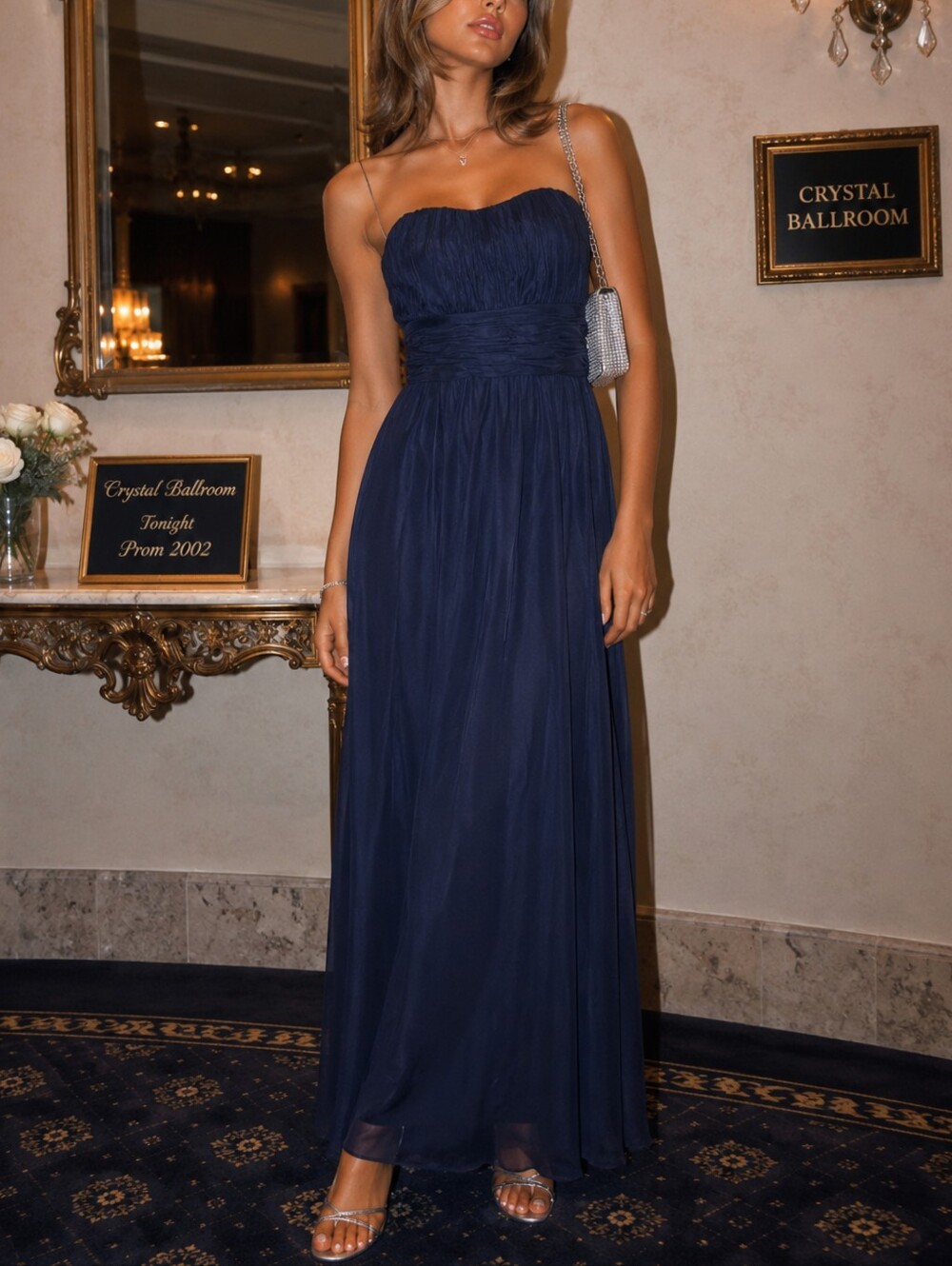 Morilee Navy Blue Ruched Sweetheart Chiffon Bridesmaid party Prom Dress size 8